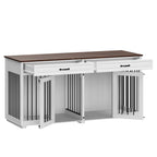 Wooden Double Dog Crate Kennel Furniture with 2 Drawers & Divider