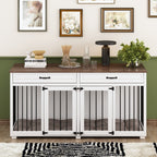 Wooden Double Dog Crate Kennel Furniture with 2 Drawers & Divider