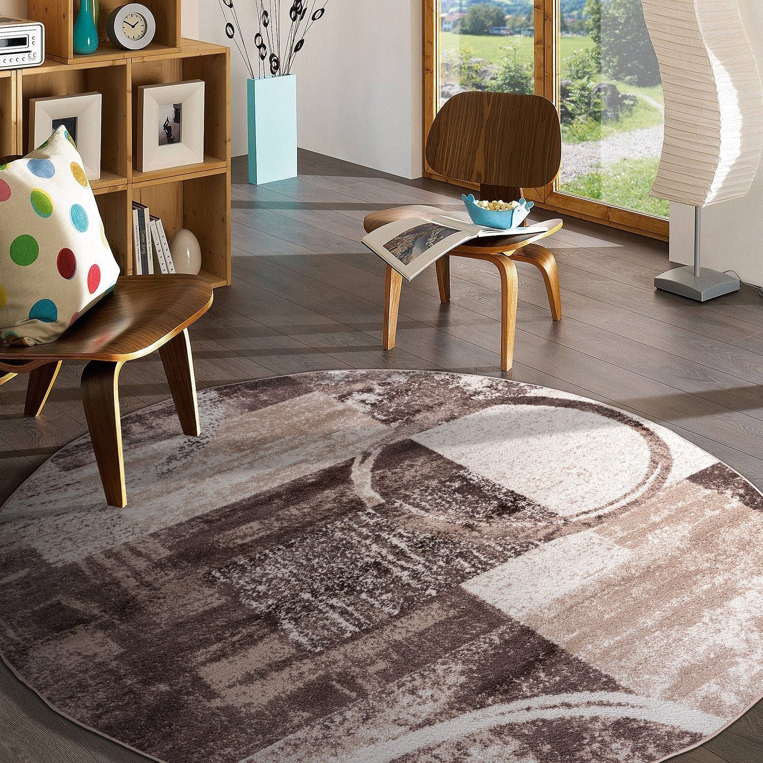 World Rug Gallery Abstract Polypropylene Machine-Made Circle Area Rug