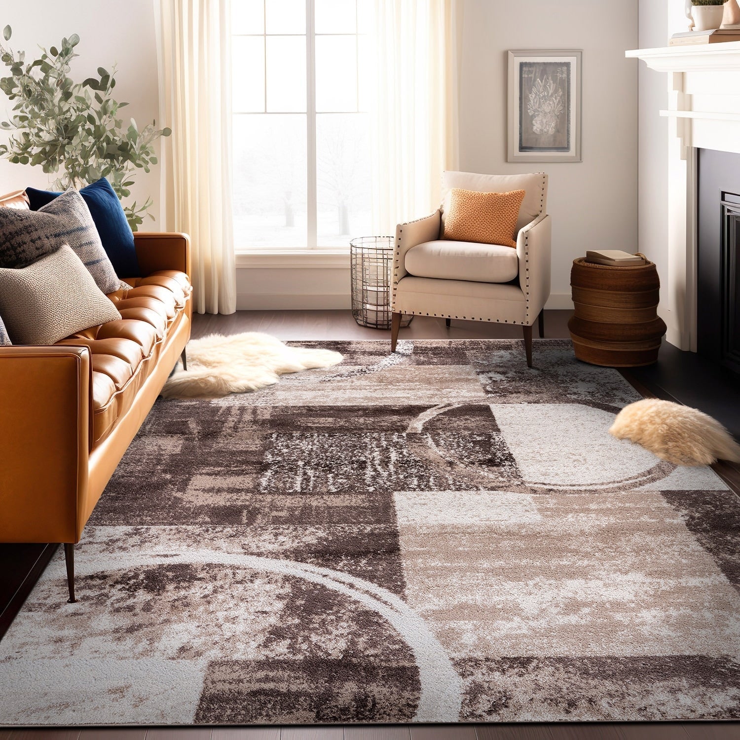 World Rug Gallery Abstract Polypropylene Machine-Made Circle Area Rug