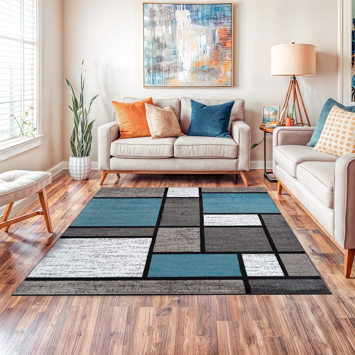 World Rug Gallery Contemporary Modern Boxed Color Block Area Rug