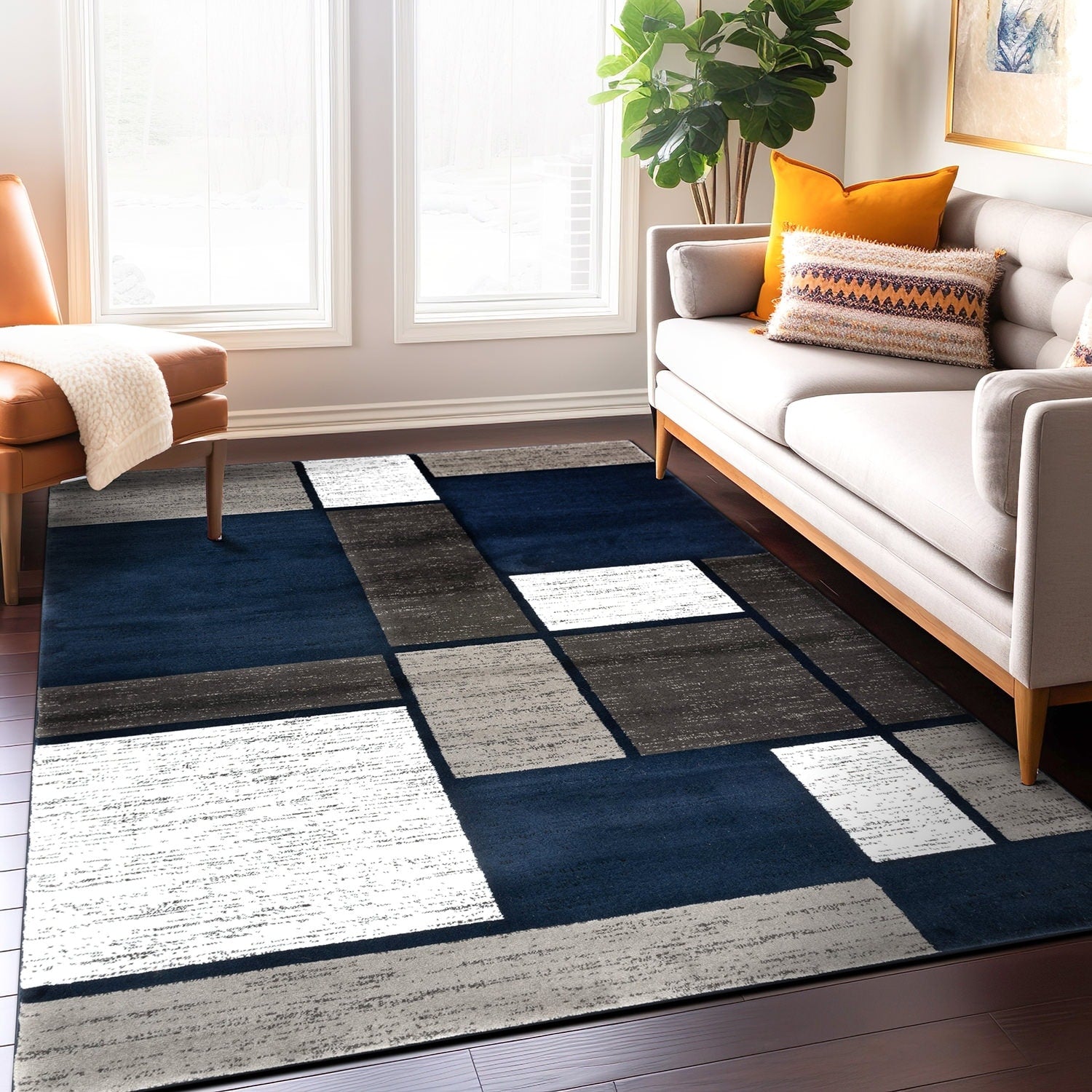 World Rug Gallery Contemporary Modern Boxed Color Block Area Rug