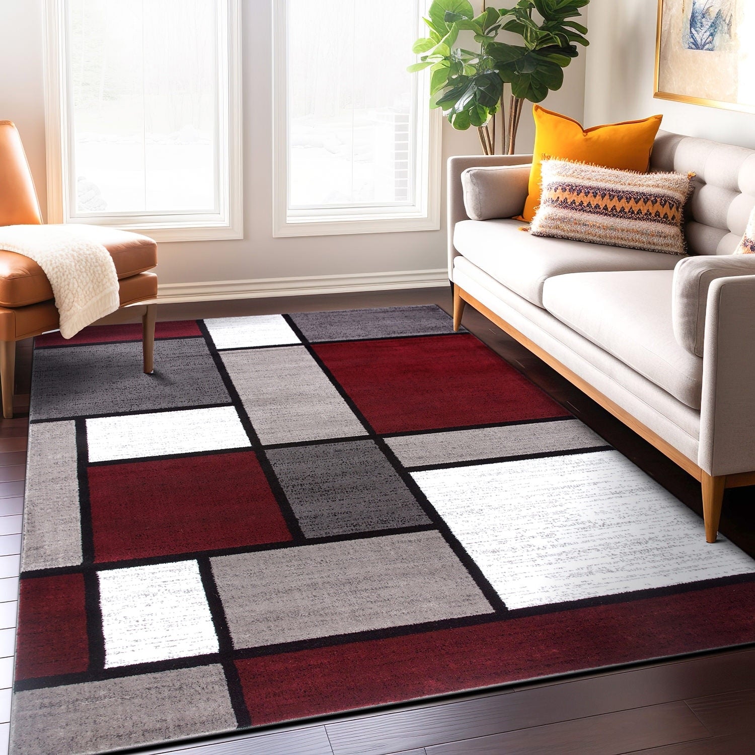 World Rug Gallery Contemporary Modern Boxed Color Block Area Rug