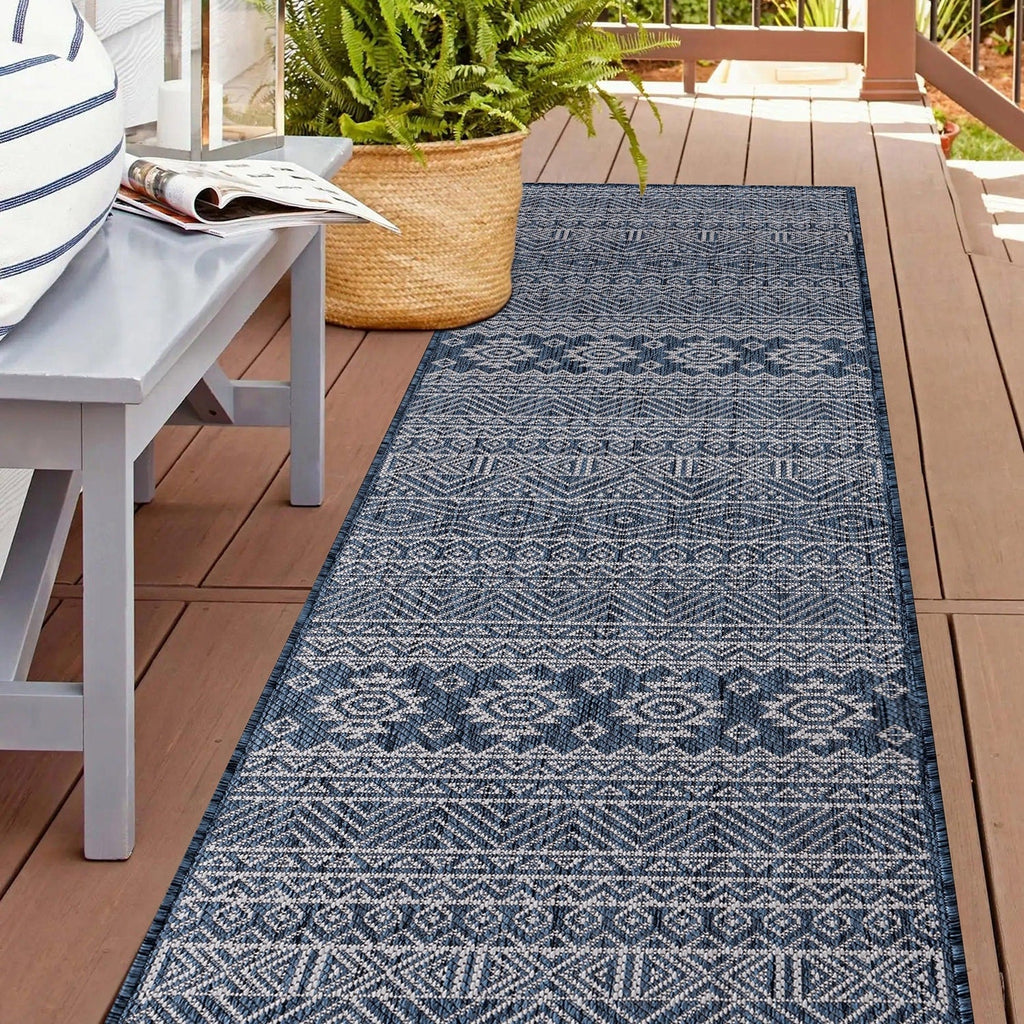 World Rug Gallery Distressed Geometric Bohemian Textured Flat Weave Indoor/Outdoor Area Rug