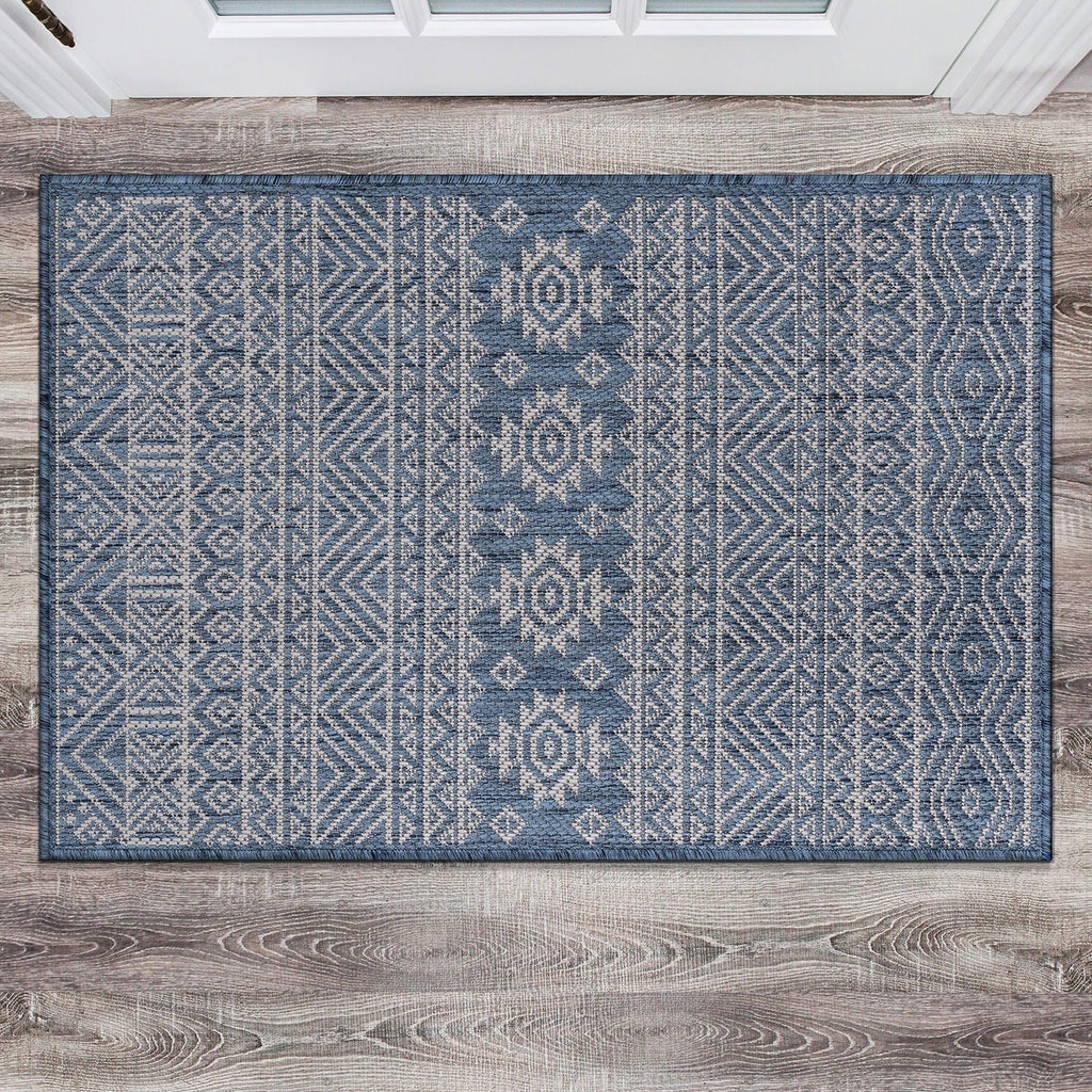 World Rug Gallery Distressed Geometric Bohemian Textured Flat Weave Indoor/Outdoor Area Rug