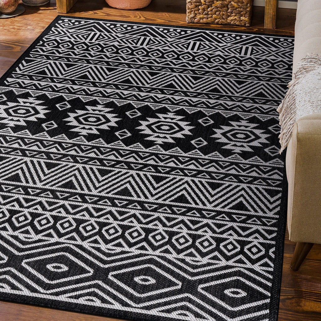 World Rug Gallery Distressed Geometric Bohemian Textured Flat Weave Indoor/Outdoor Area Rug