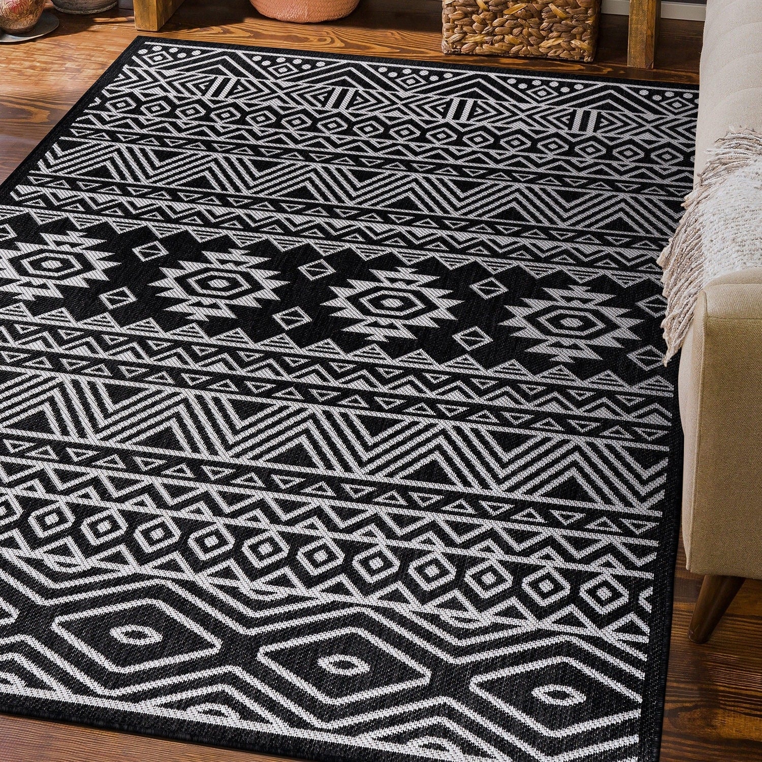 World Rug Gallery Distressed Geometric Bohemian Textured Flat Weave Indoor/Outdoor Area Rug