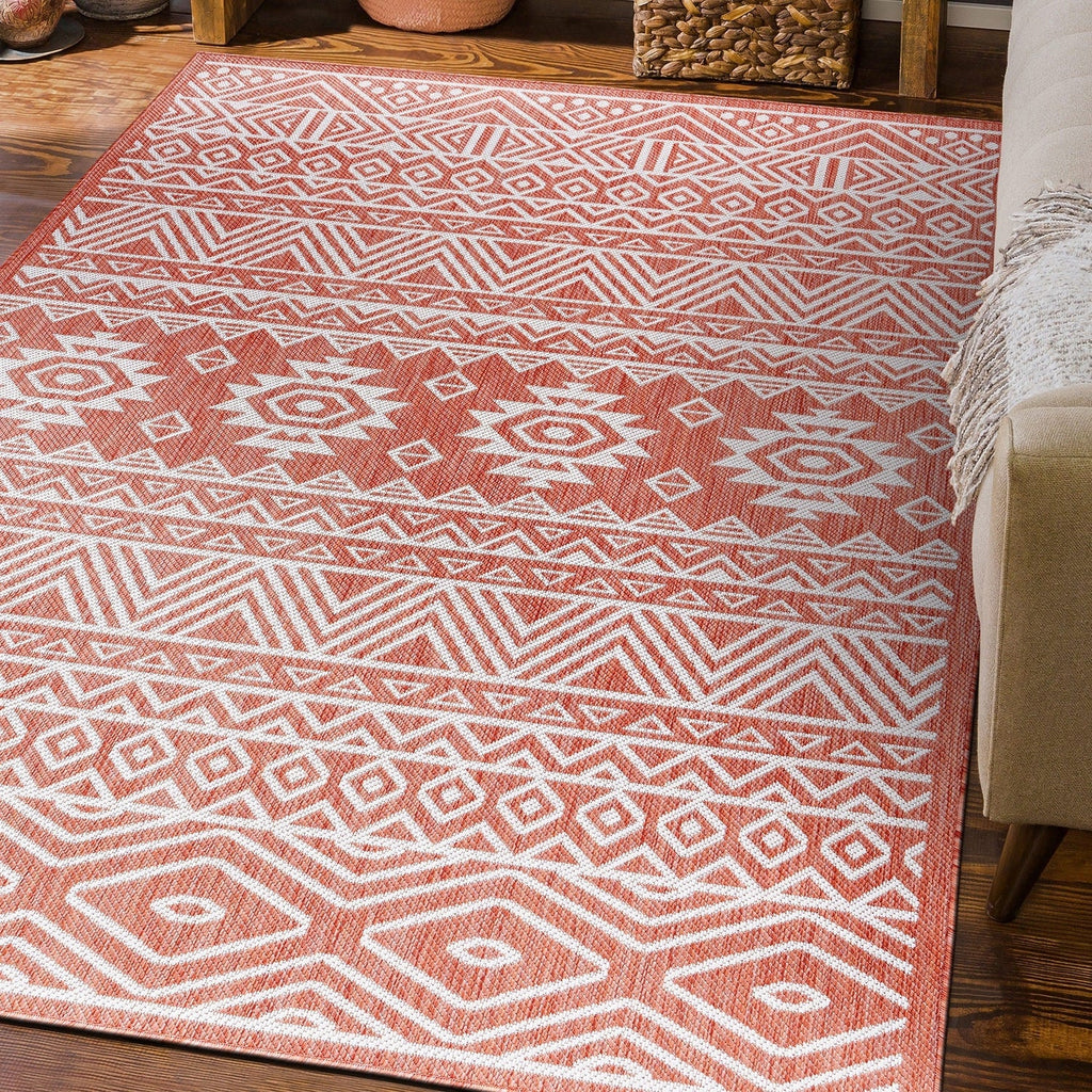 World Rug Gallery Distressed Geometric Bohemian Textured Flat Weave Indoor/Outdoor Area Rug