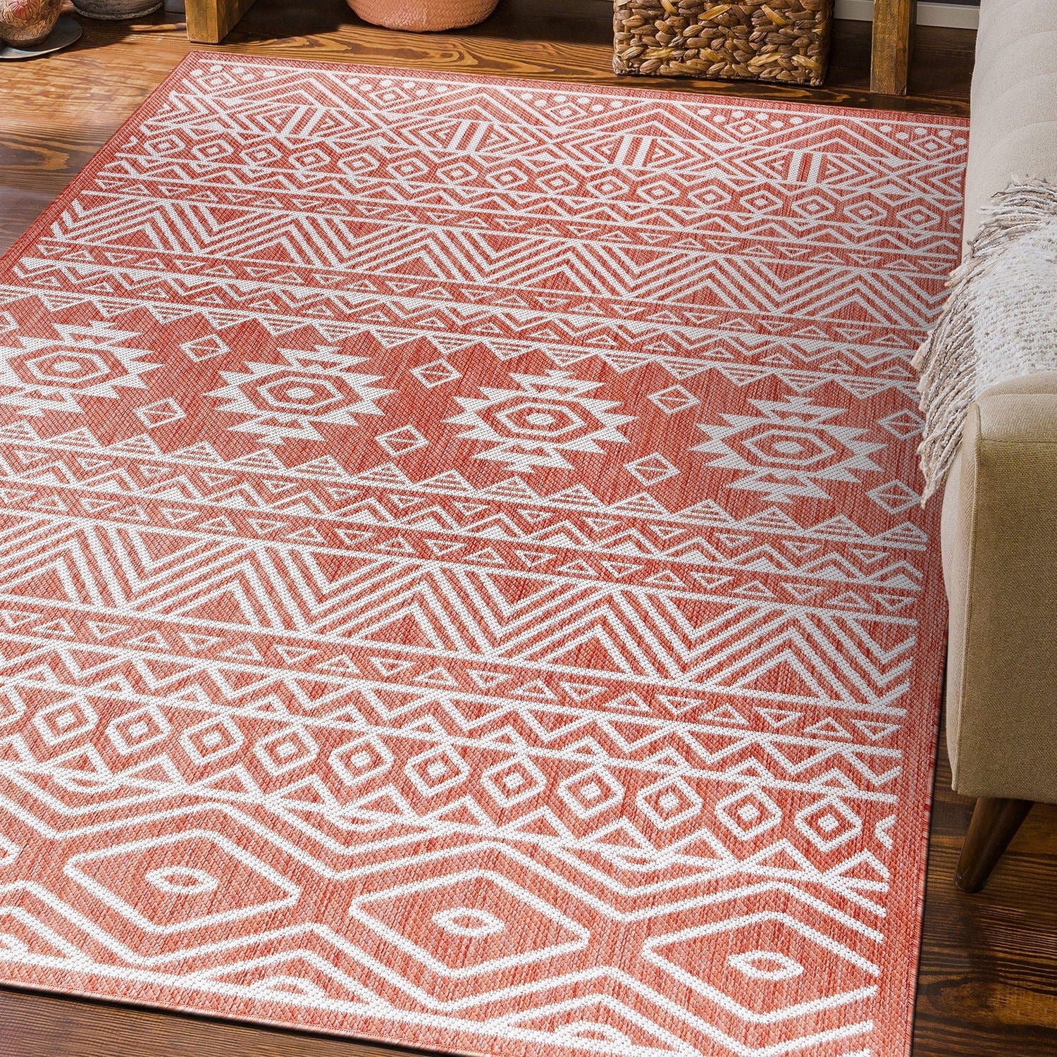 World Rug Gallery Distressed Geometric Bohemian Textured Flat Weave Indoor/Outdoor Area Rug