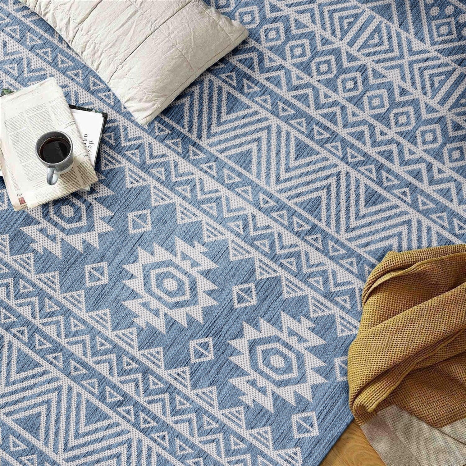 World Rug Gallery Distressed Geometric Bohemian Textured Flat Weave Indoor/Outdoor Area Rug