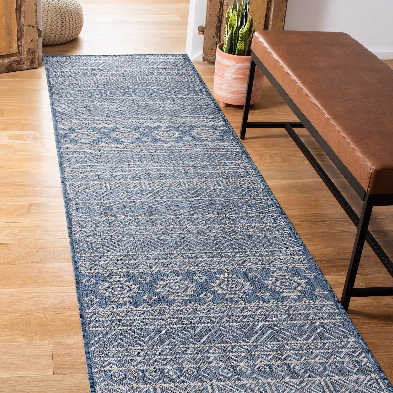 World Rug Gallery Distressed Geometric Bohemian Textured Flat Weave Indoor/Outdoor Area Rug