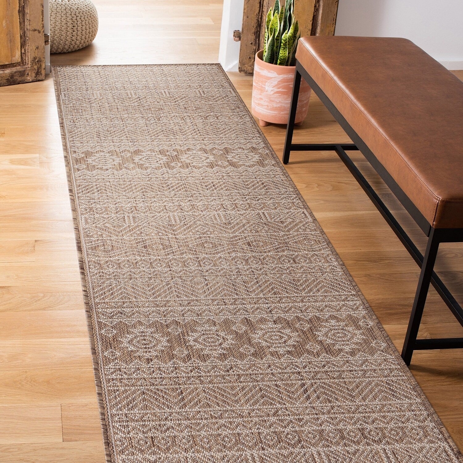 World Rug Gallery Distressed Geometric Bohemian Textured Flat Weave Indoor/Outdoor Area Rug