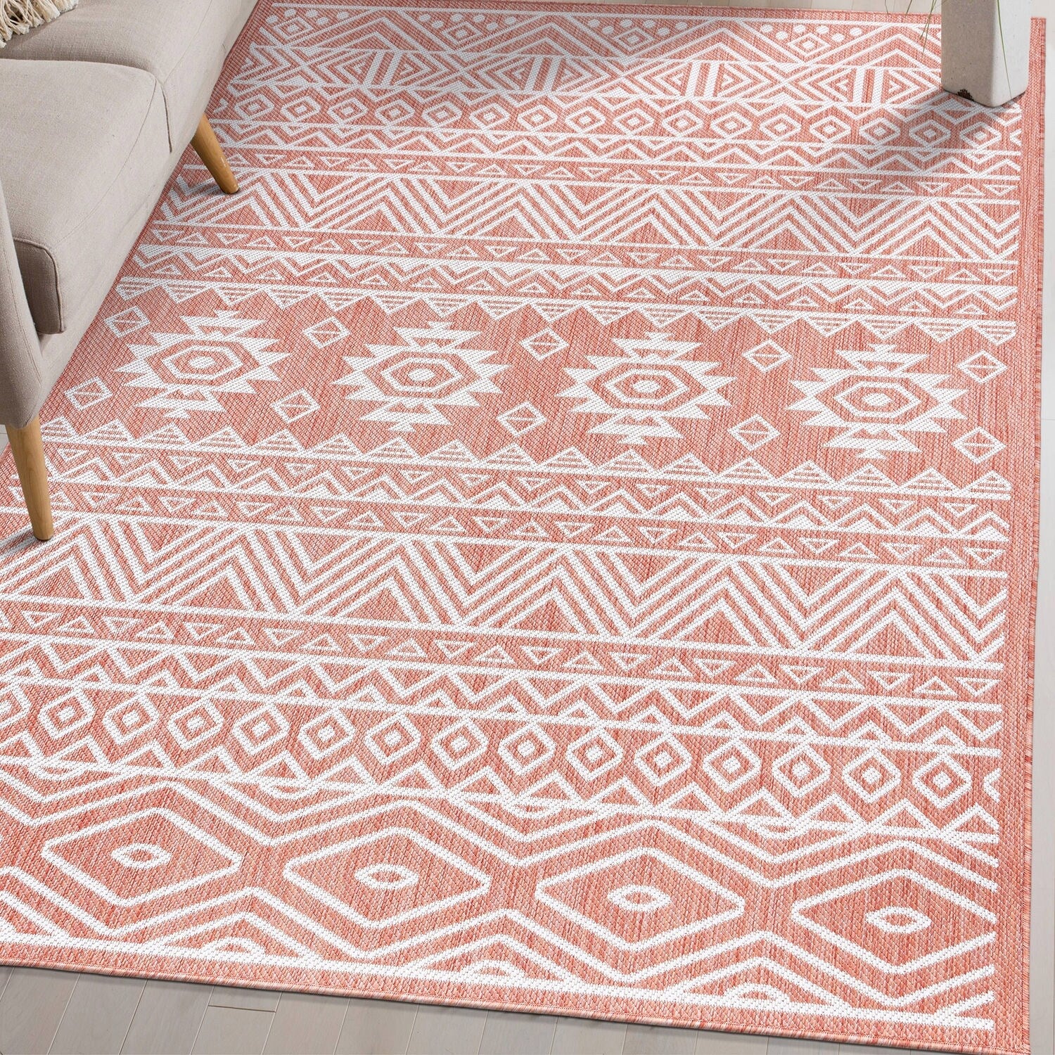 World Rug Gallery Distressed Geometric Bohemian Textured Flat Weave Indoor/Outdoor Area Rug