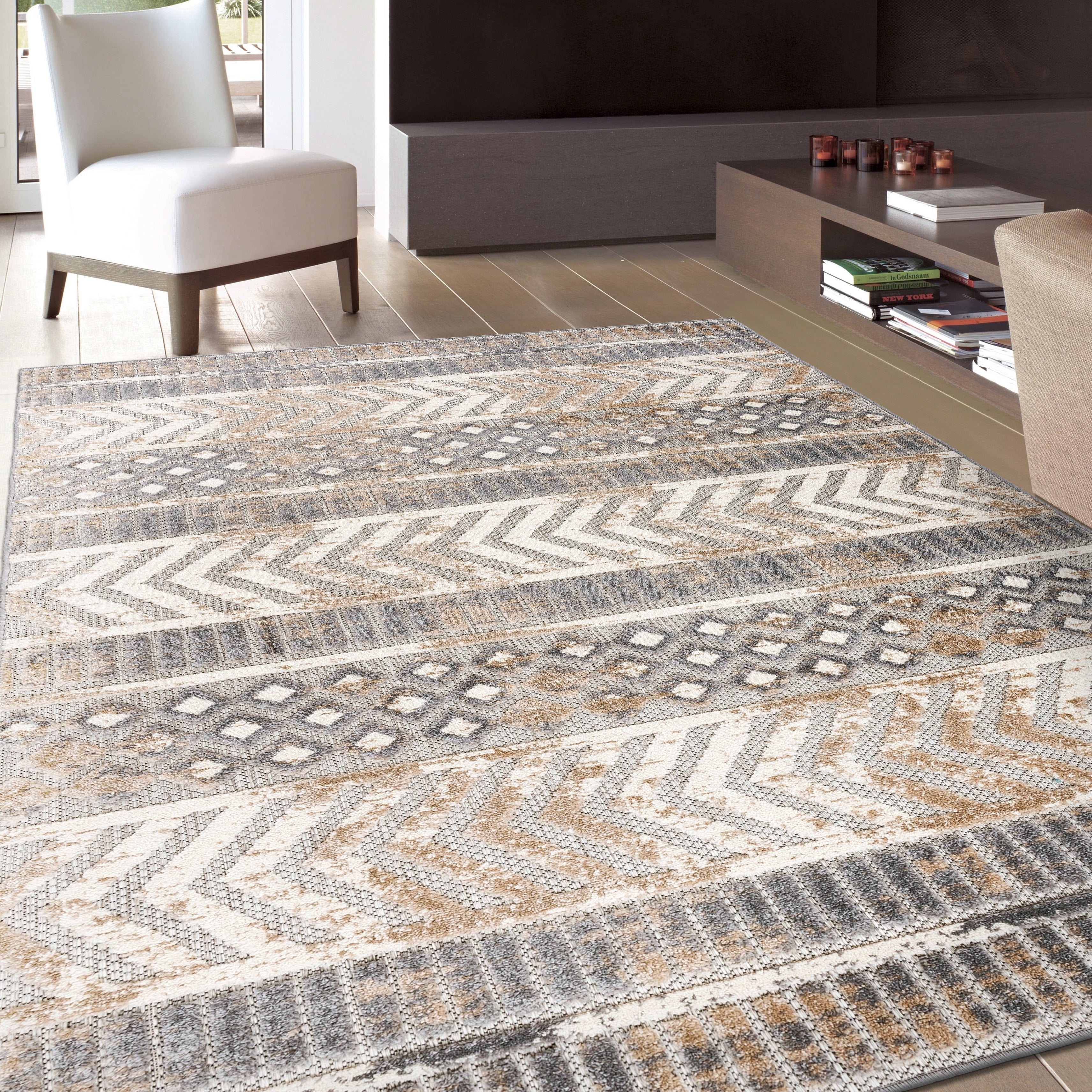 World Rug Gallery Distressed Geometric Indoor/Outdoor Area Rug