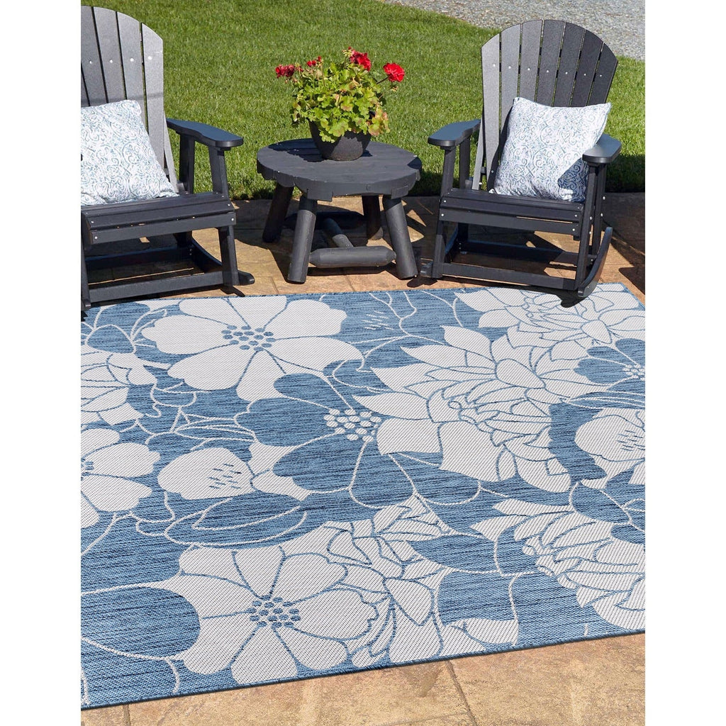 World Rug Gallery Modern Floral Flowers Textured Flat Weave Indoor/Outdoor Area Rug