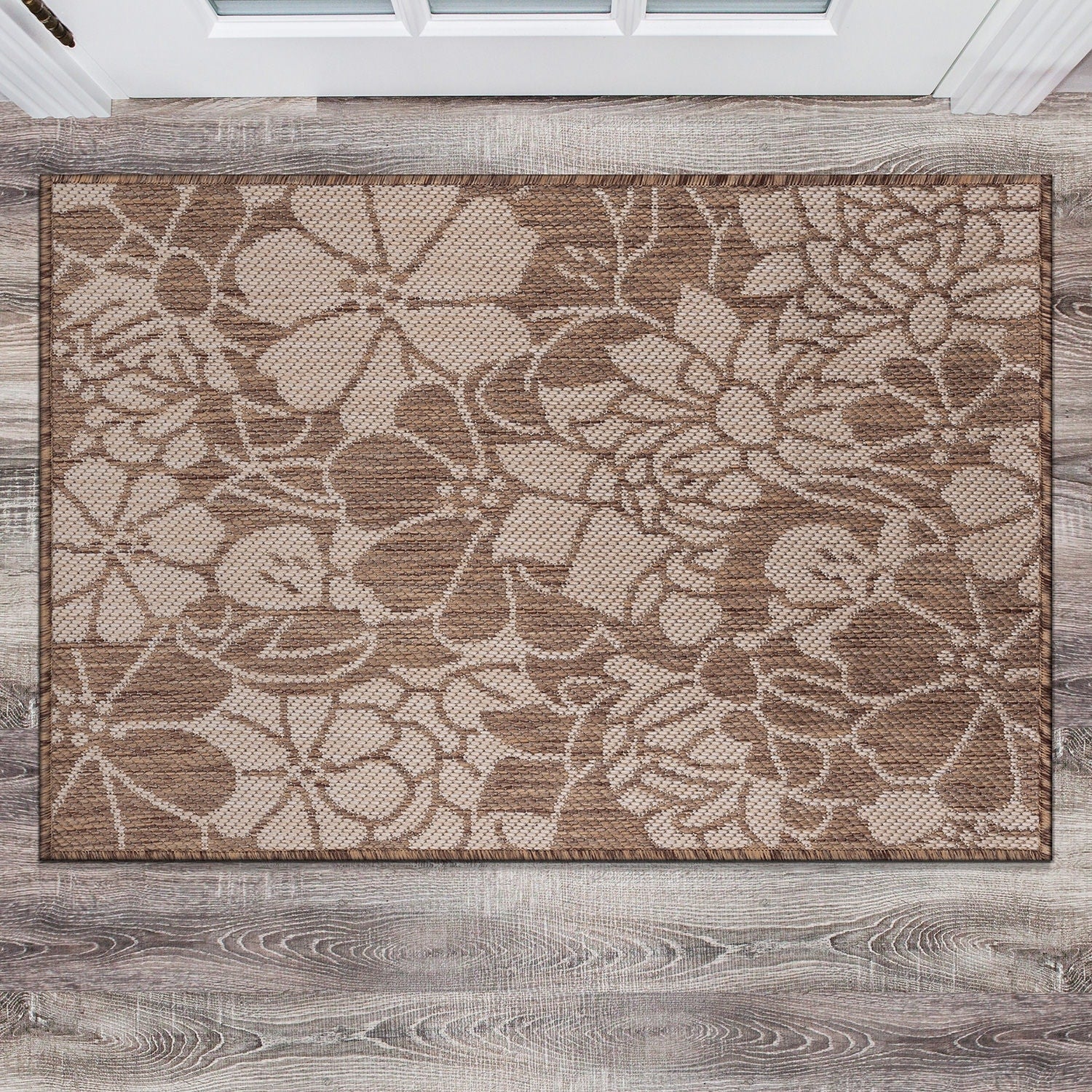 World Rug Gallery Modern Floral Flowers Textured Flat Weave Indoor/Outdoor Area Rug