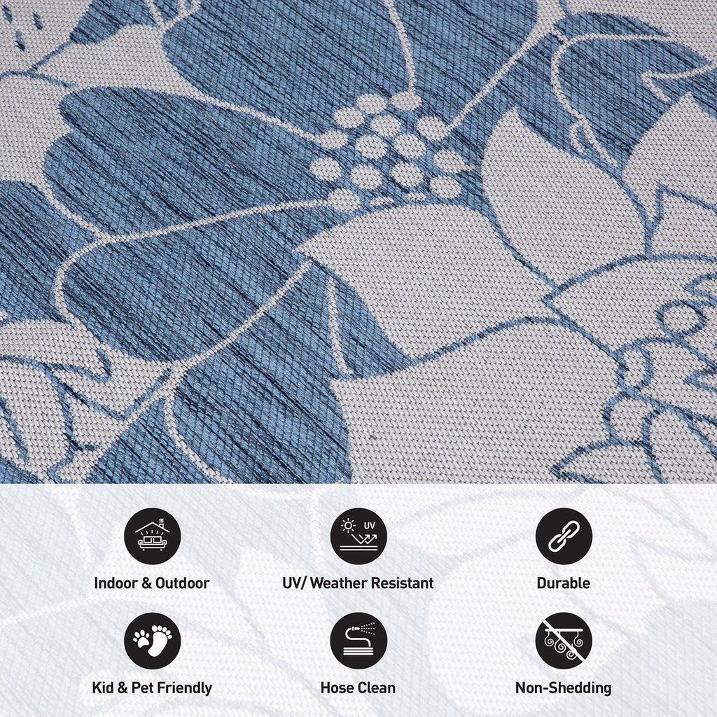 World Rug Gallery Modern Floral Flowers Textured Flat Weave Indoor/Outdoor Area Rug