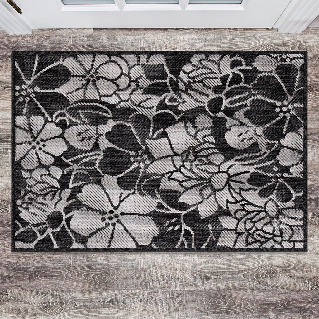 World Rug Gallery Modern Floral Flowers Textured Flat Weave Indoor/Outdoor Area Rug