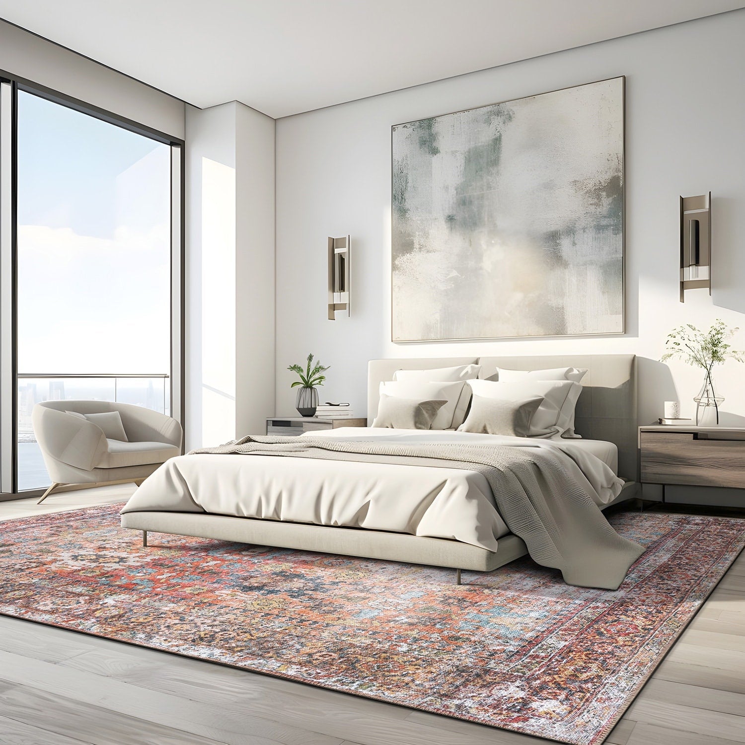 World Rug Gallery Transitional Distressed Machine Washable Non Slip Area Rug