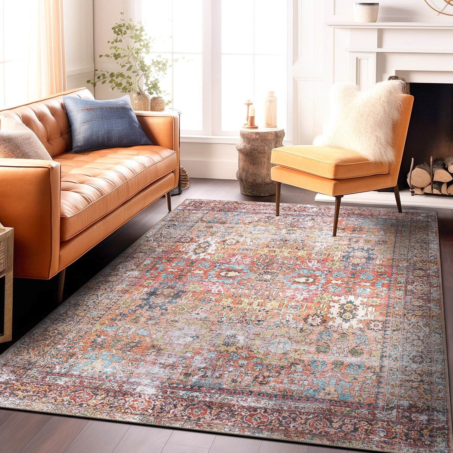 World Rug Gallery Transitional Distressed Machine Washable Non Slip Area Rug