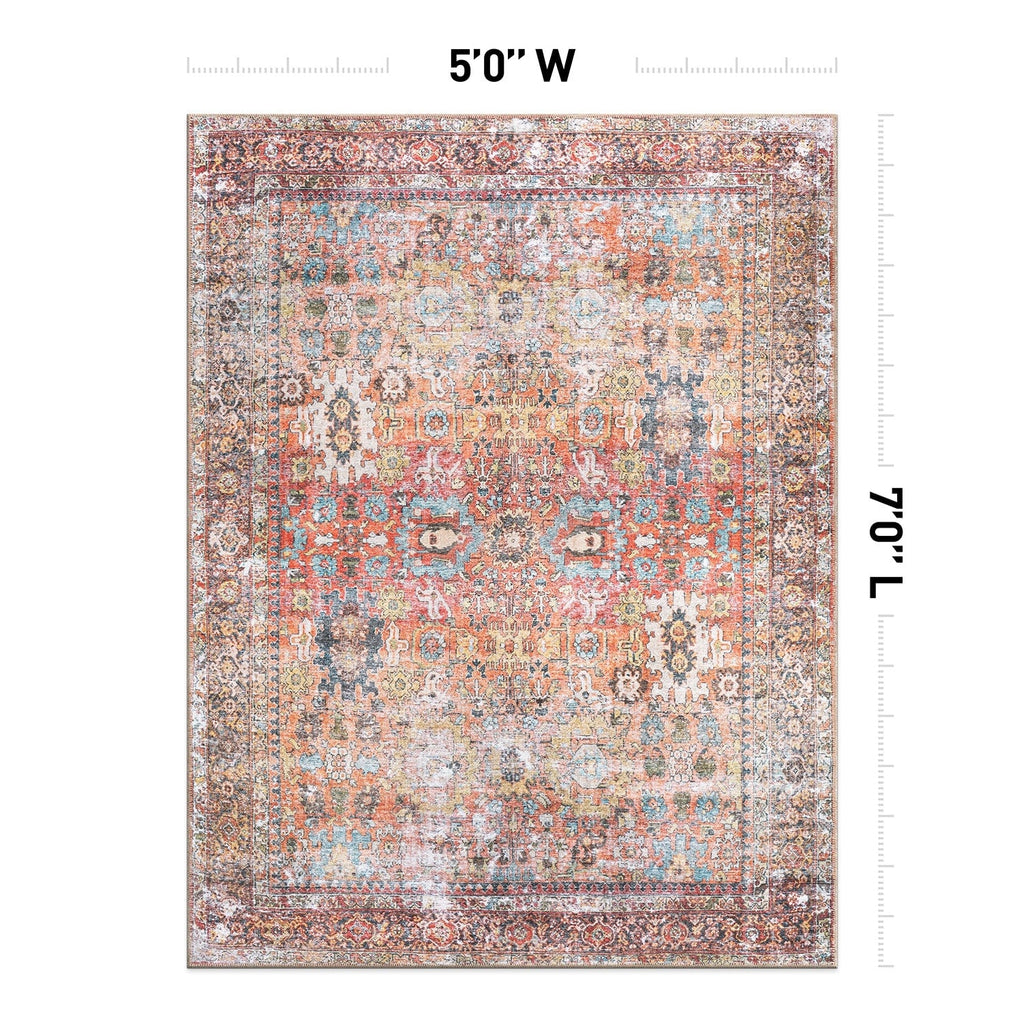 World Rug Gallery Transitional Distressed Machine Washable Non Slip Area Rug