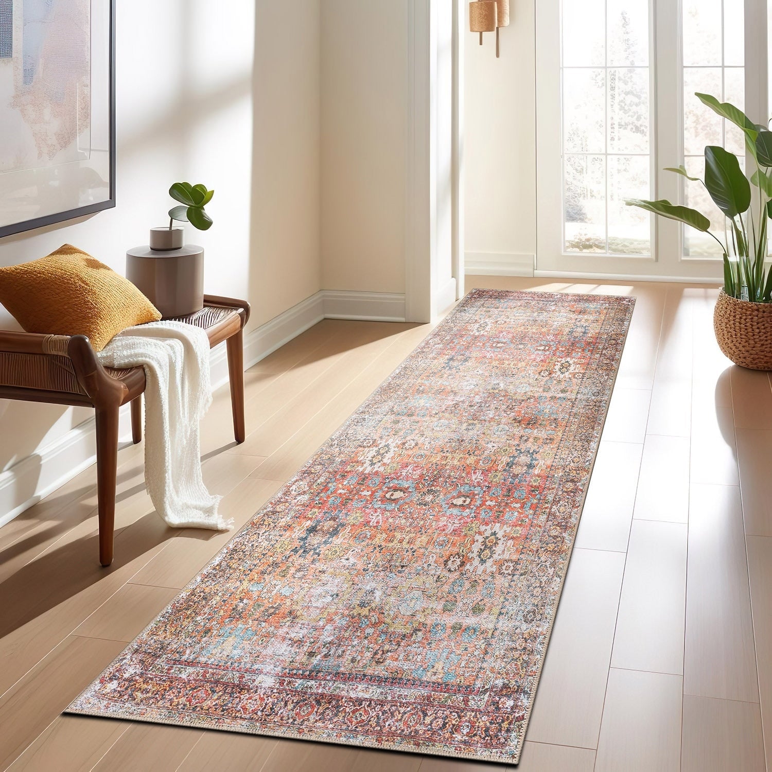 World Rug Gallery Transitional Distressed Machine Washable Non Slip Area Rug