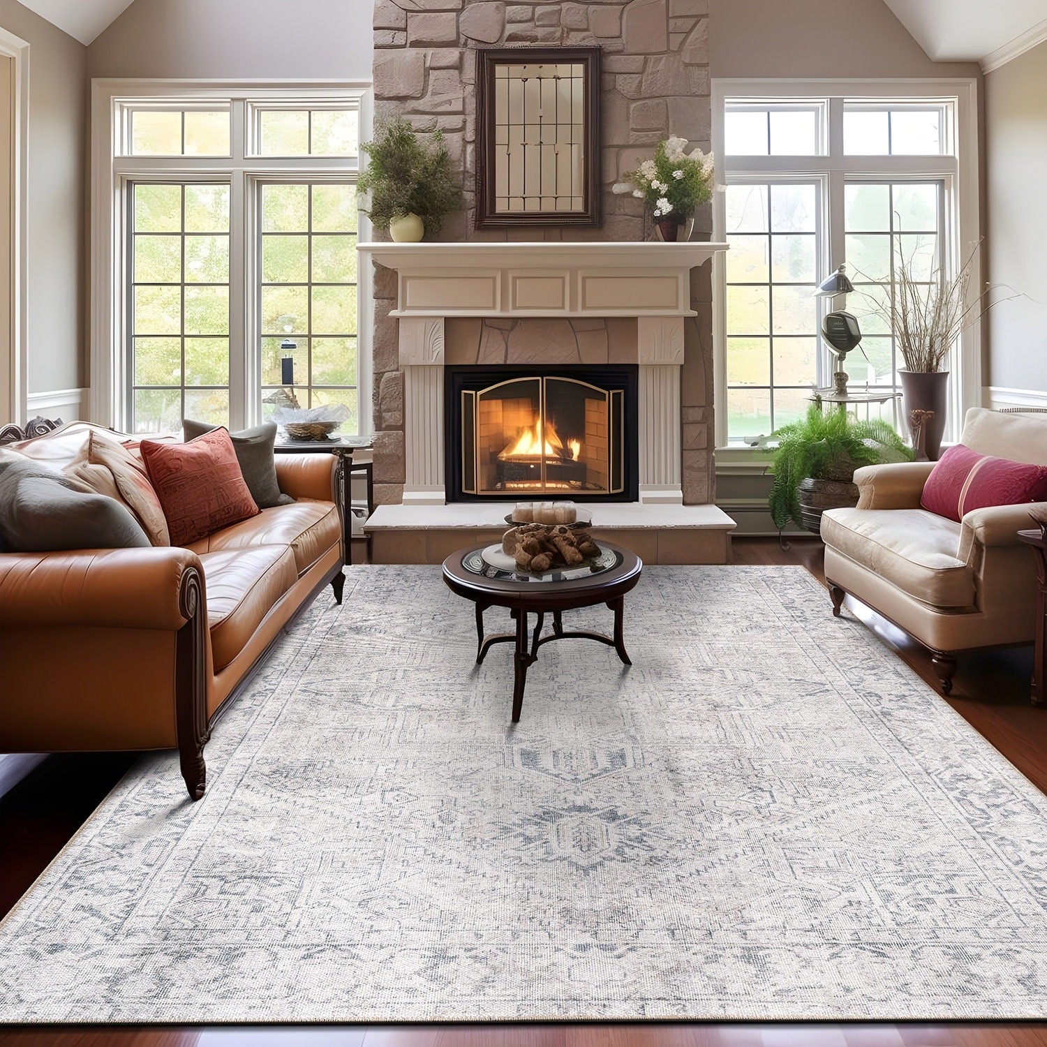 World Rug Gallery Vintage Boho Medallion Machine Washable Non Slip Area Rug