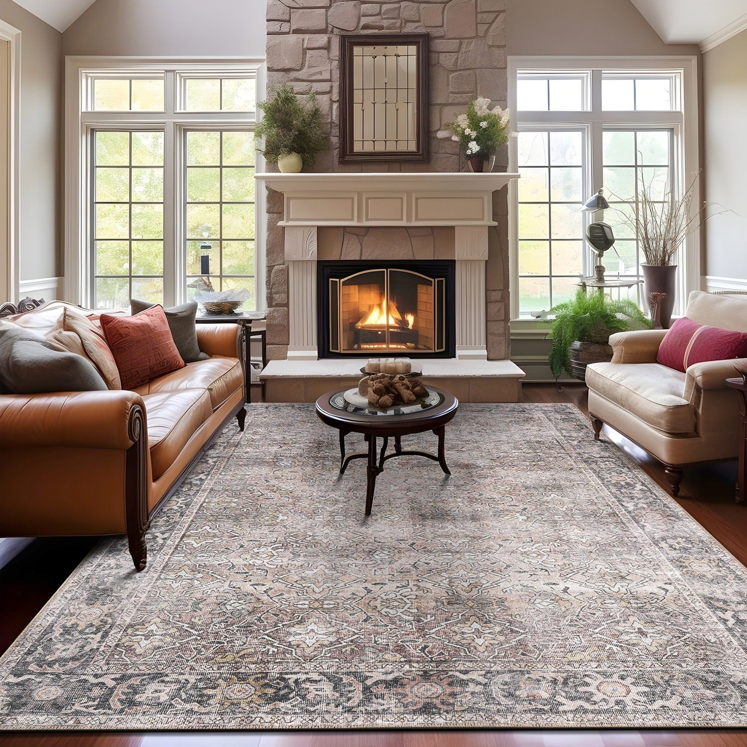 World Rug Gallery Vintage Distressed Machine Washable Non Slip Area Rug