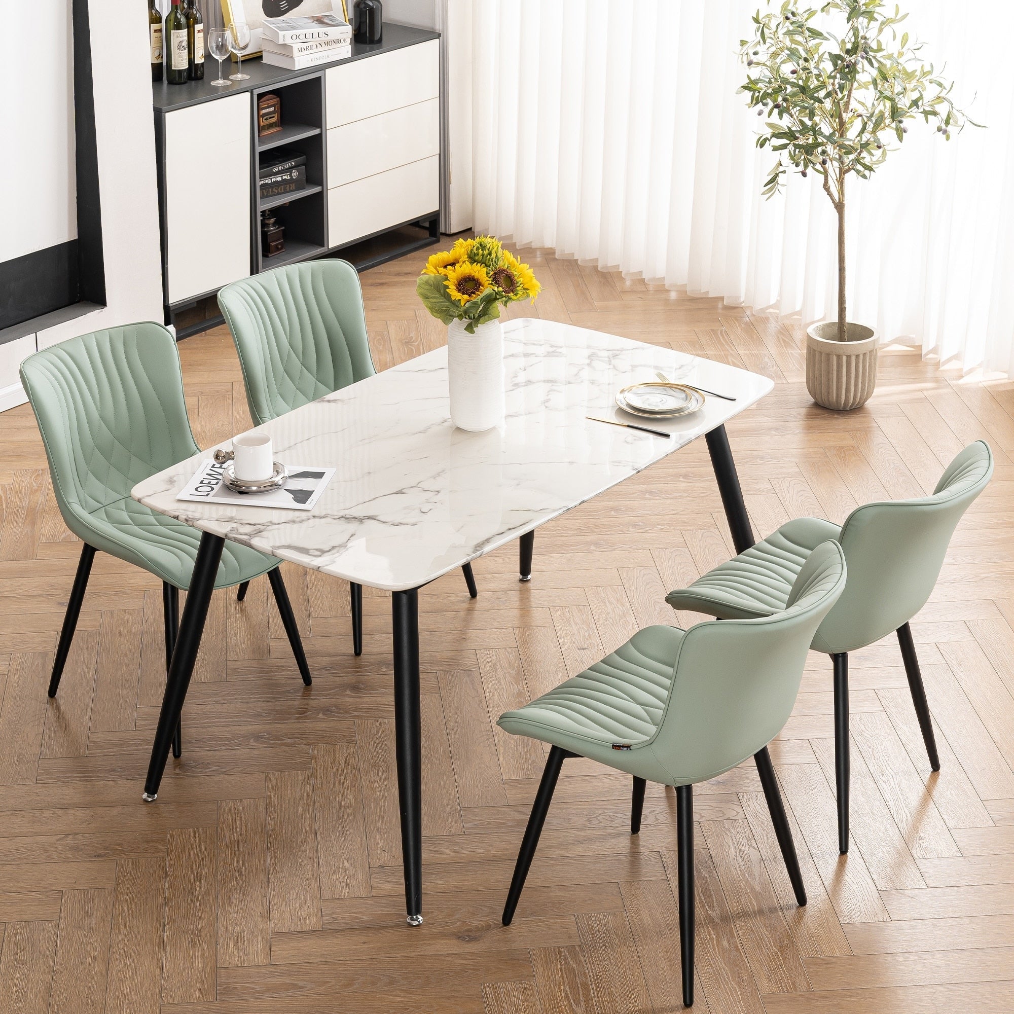 Modern Upholstered Leather Armless Dining Chairs Set of 2