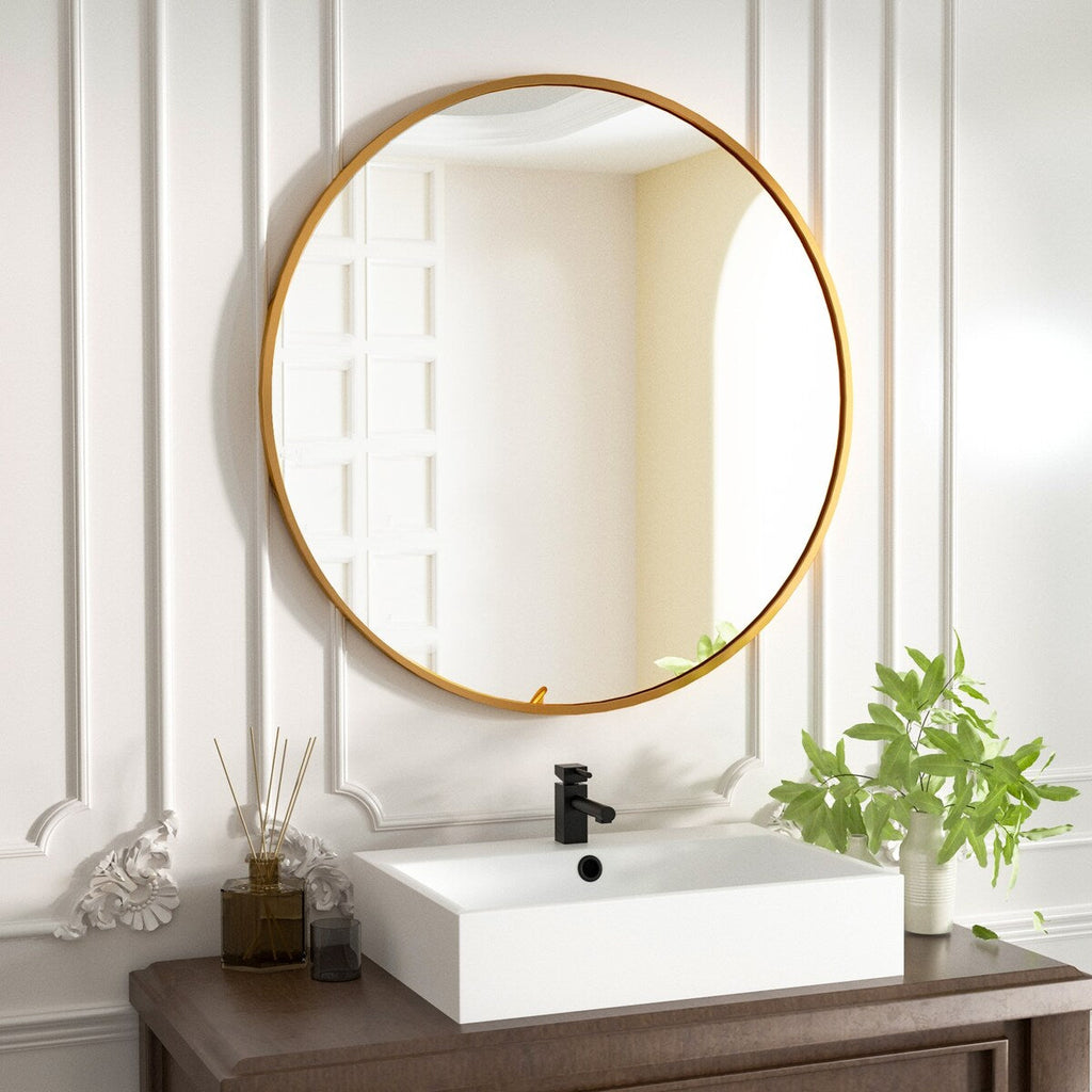 YVANLA Wall Mounted Bathroom Round Mirror with Metal Frame