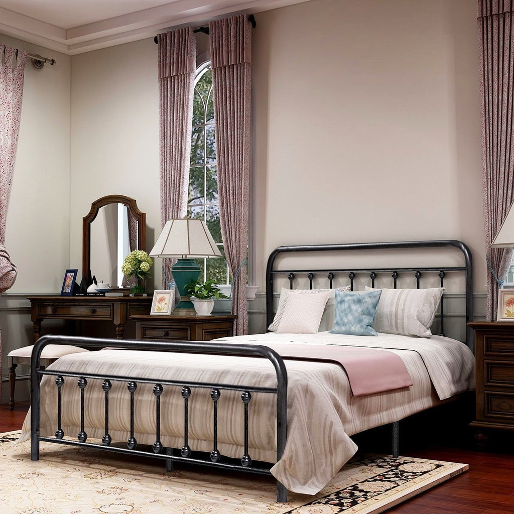 Alazyhome Simple Vintage Metal Platform Bed Frame, Easy-Assembly