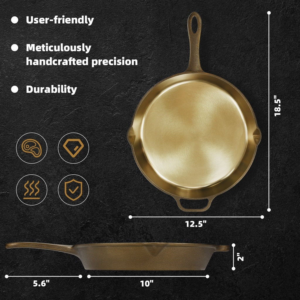 iLiving Seasoned Modern Heirloom Mirror Polished Cast Iron Skillet Pan 12 (2.7/3.7L)
