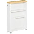 kleankin Slim Bathroom Cabinet with Castor Wheels Storage Organizer and Wood Shelves to Fit in Small Spaces, White